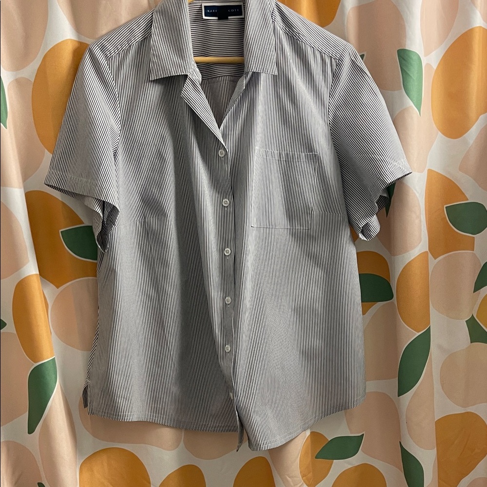 Karen Scott Black and White Striped Button Down Shirt